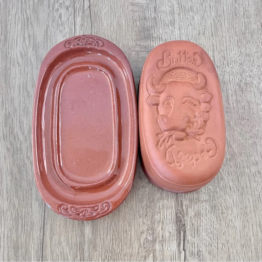 VTG Butter Keeper Dish Tray Lid Gourmet Topf‎ USA 7” Happy Cow Margarine Stick